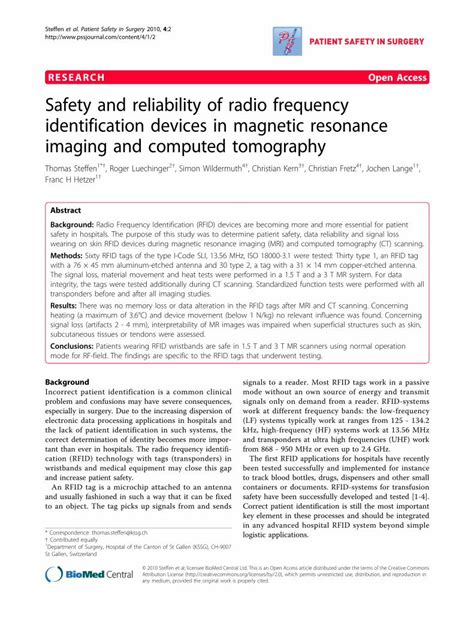 Safety and reliability of radio frequency identification devices in 